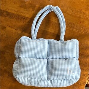 Blue Gingham Quilted Tote Bag